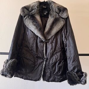 Max Studio Black Faux Fur Puffer Coat